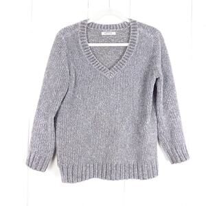 Orvis Sweater Womens SZ L Chenille Cozy Pullover V Neck Ribbed Soft Relaxed Read